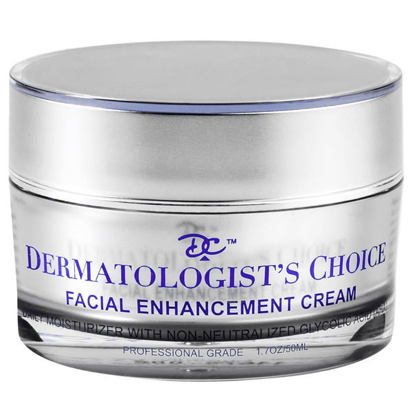 Jar of Facial Enhancement Cream Mild Glycolic Daily Moisturizer | Dermatologist's Choice with silver lid, designed for skincare and daily facial hydration.