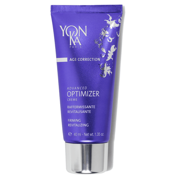 Tube of Advanced Optimizer Crème - Anti-Aging, Firming Cream I Yon-Ka Paris in purple packaging, designed for skincare and firming with revitalizing properties.