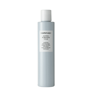 Bottle of Active Pureness Toner | [ comfort zone ] in light gray packaging, designed for skincare and purifying the skin gently.