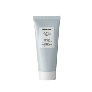Tube of Active Pureness Mask | [ comfort zone ] displayed against a white background, highlighting the skincare product for mattifying and purifying the skin.
