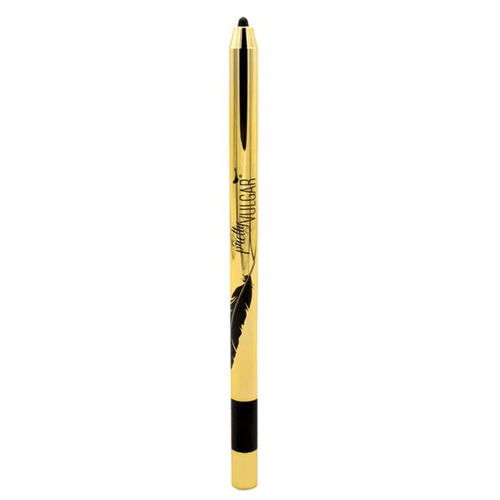Writing on the Wall Eyeliner Pencil | Pretty Vulgar with a shiny gold barrel and black feather design, featuring a soft black tip for precise eye makeup application.