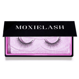 Classy Lash | Moxielash false eyelashes in a pink glitter case with MOXIELASH printed on the black lid