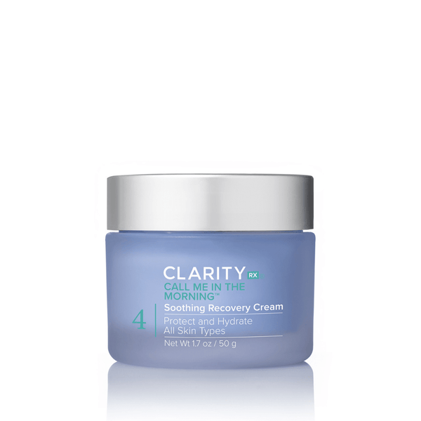 Call Me In The Morning™ Soothing Recovery Cream | ClarityRx in a blue jar with silver lid, designed to protect and hydrate all skin types for soothing skincare recovery.