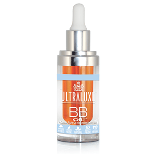 BB Oil | Ultraluxe Skincare in a clear glass dropper bottle with silver accents, designed for natural skincare and promoting healthy skin.