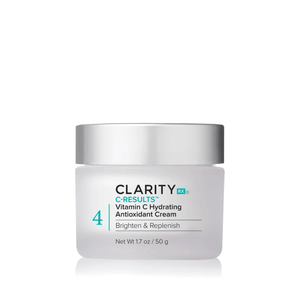 C-Results™ Vitamin C Hydrating Antioxidant Cream | ClarityRx in a frosted jar with silver lid, designed for skincare to brighten and replenish skin.