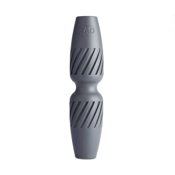 RAD HELIX | RAD in dark gray with textured spiral grooves designed as a compact recovery tool for muscle relief and wellness support.