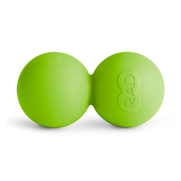 RAD Roller Soft | RAD in bright green color designed as a double ball for targeted muscle recovery and wellness body care.