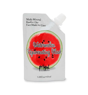 Face Mask - WATERMELON REJUVENATING | Primal Elements featuring multi-mineral kaolin clay in a refreshing watermelon-infused skincare product for rejuvenating and nourishing skin.